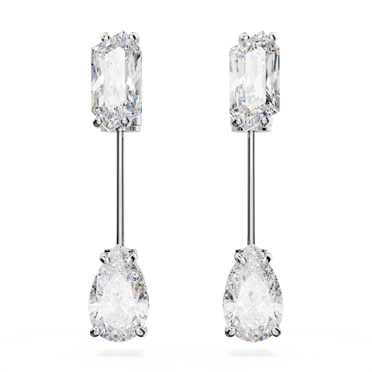 Mesmera bar earrings, Mixed cuts, White, Rhodium plated