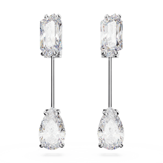 Mesmera bar earrings, Mixed cuts, White, Rhodium plated