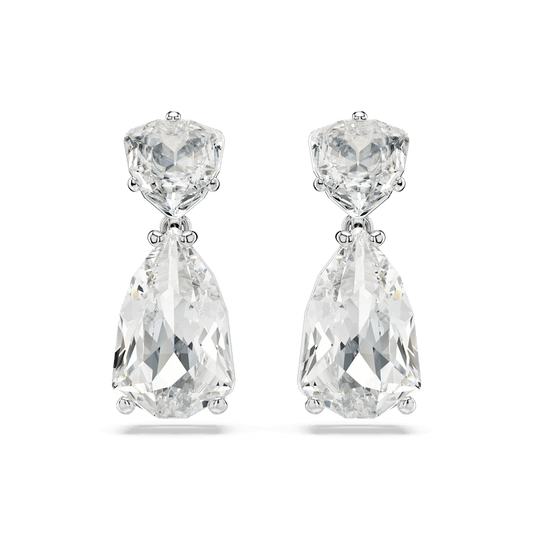 Mesmera drop earrings, Mixed cuts, White, Rhodium plated