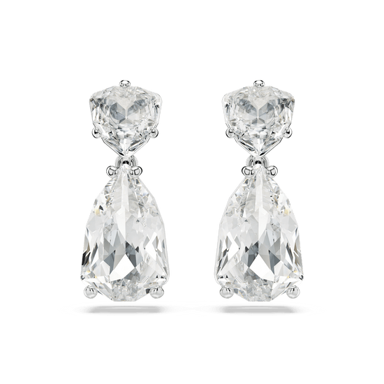 Mesmera drop earrings, Mixed cuts, White, Rhodium plated