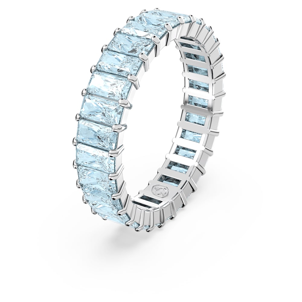 Load image into Gallery viewer, Matrix ring, Baguette cut, Blue, Rhodium plated Size 60
