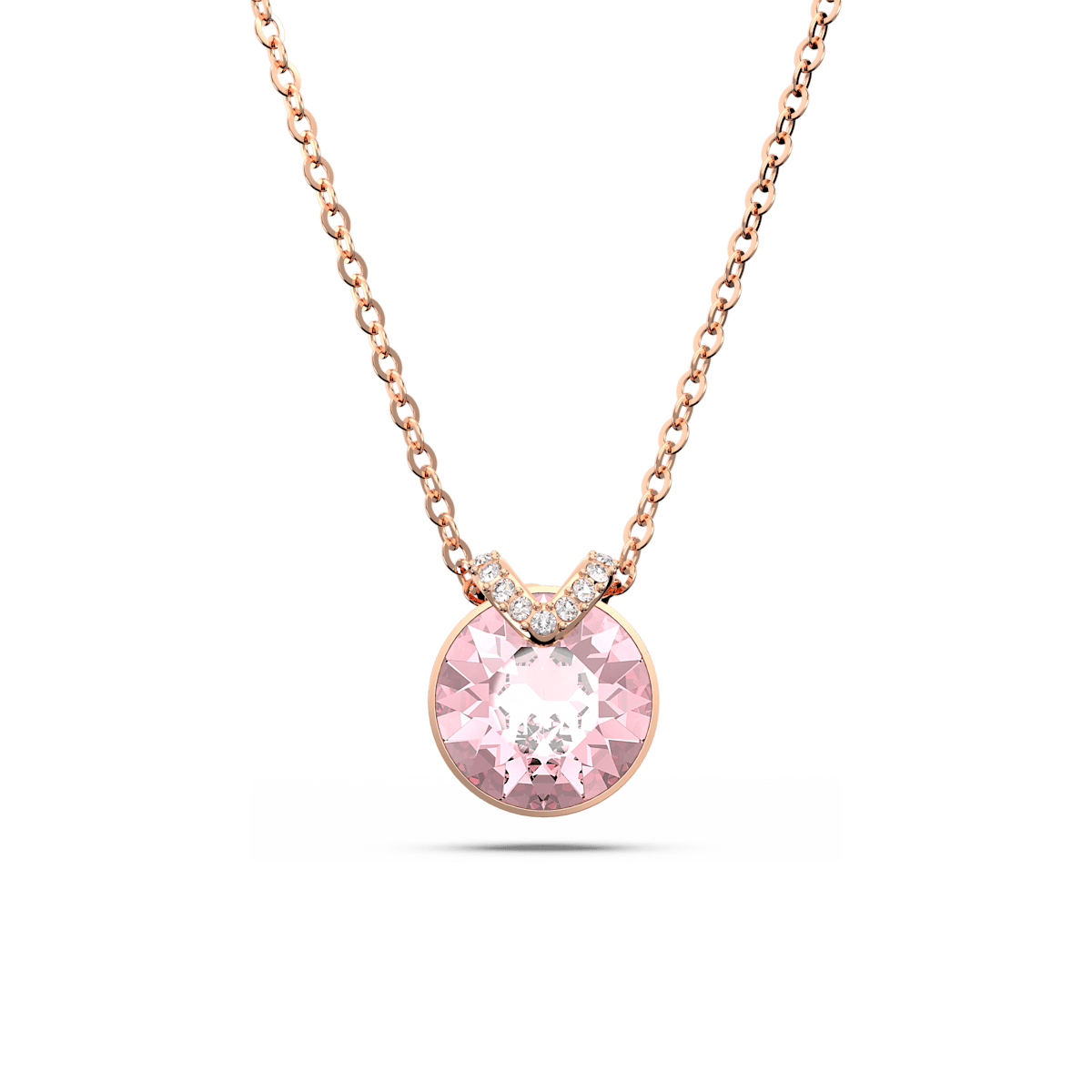 Bella V pendant, Round cut, Pink, Rose gold-tone plated