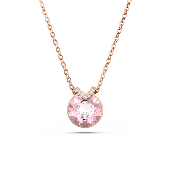 Bella V pendant, Round cut, Pink, Rose gold-tone plated