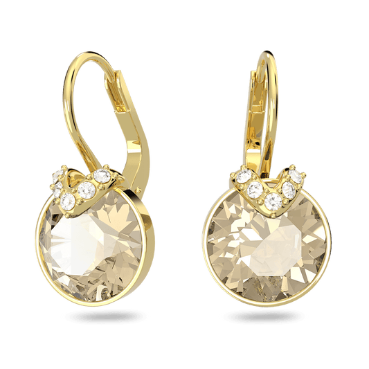 Bella V drop earrings, Round cut, Gold tone, Gold-tone plated