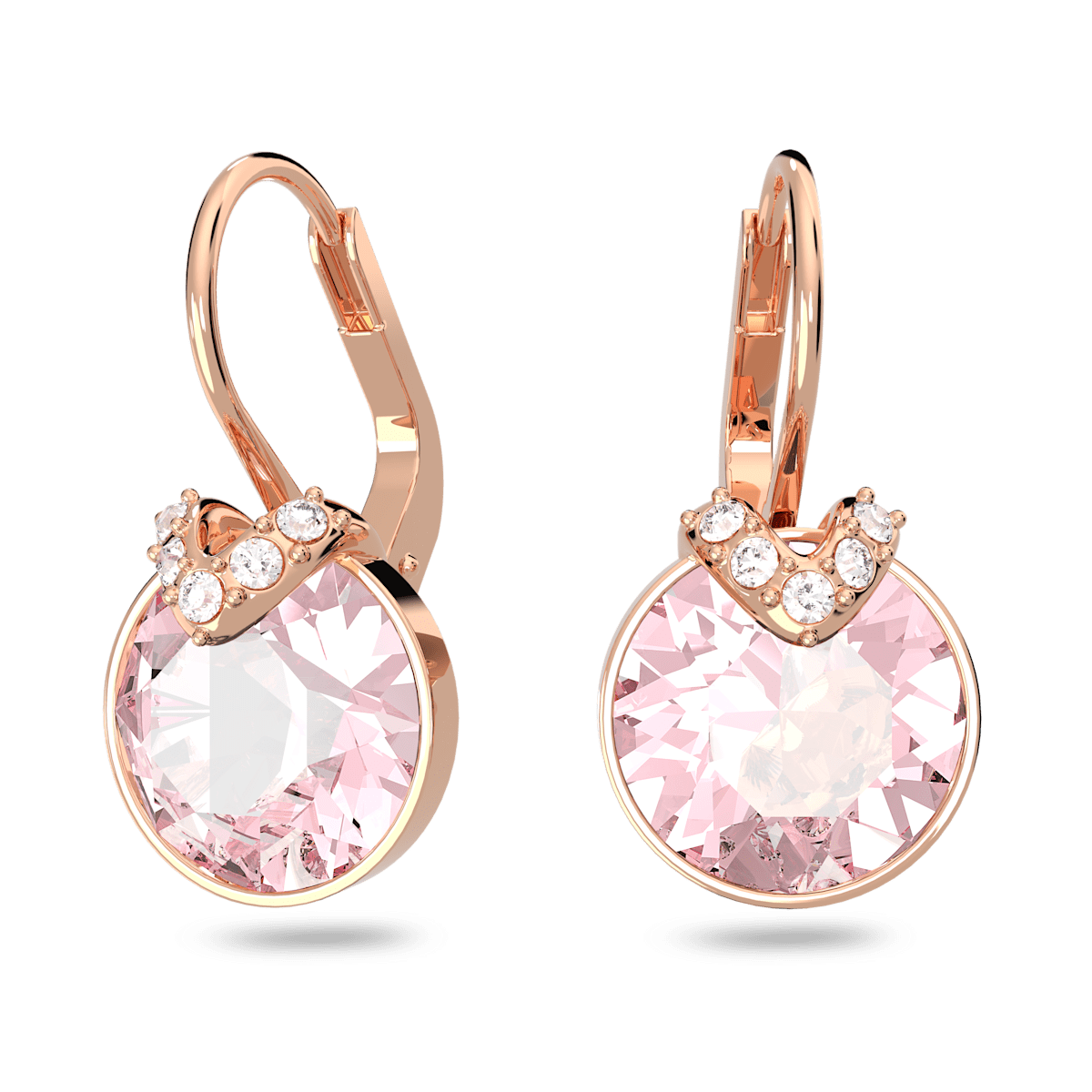 Bella V drop earrings, Round cut, Pink, Rose gold-tone plated