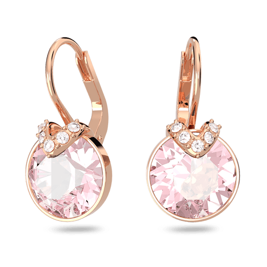 Bella V drop earrings, Round cut, Pink, Rose gold-tone plated