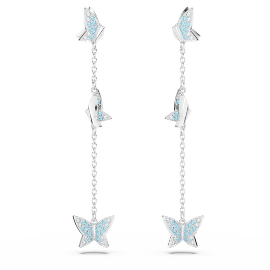 Lilia drop earrings, Butterfly, Blue, Rhodium plated