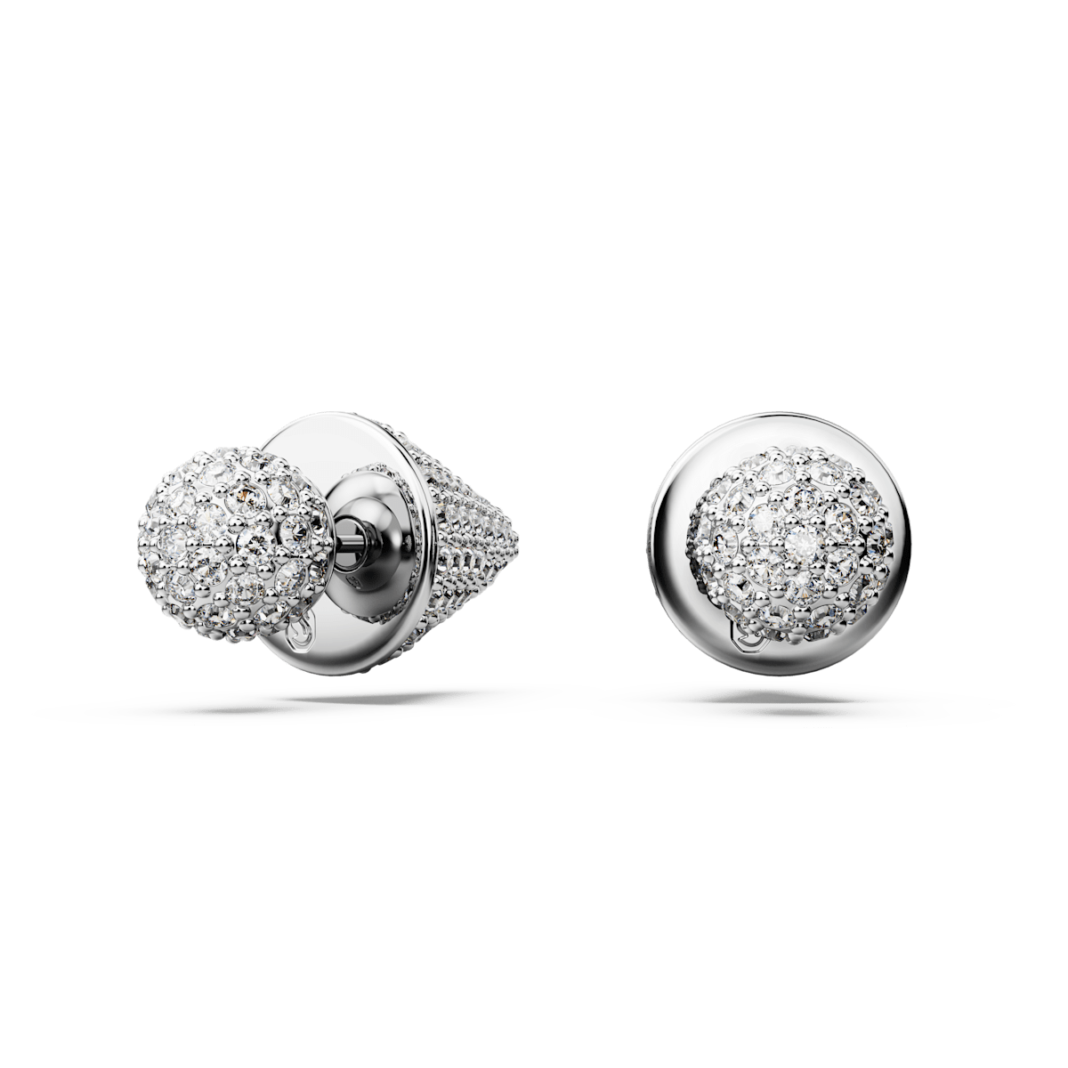 Luna stud earrings, Moon, White, Rhodium plated