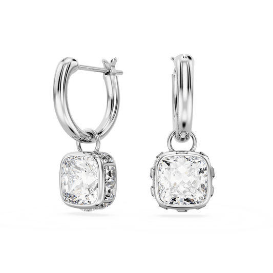 Stilla drop earrings, Square cut, White, Rhodium plated