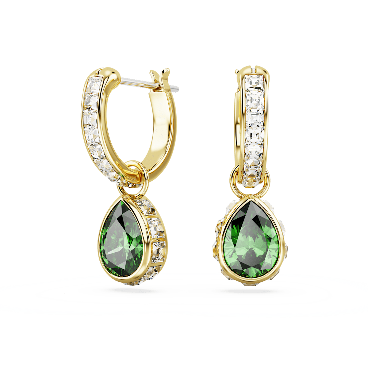 Stilla drop earrings, Pear cut, Green, Gold-tone plated