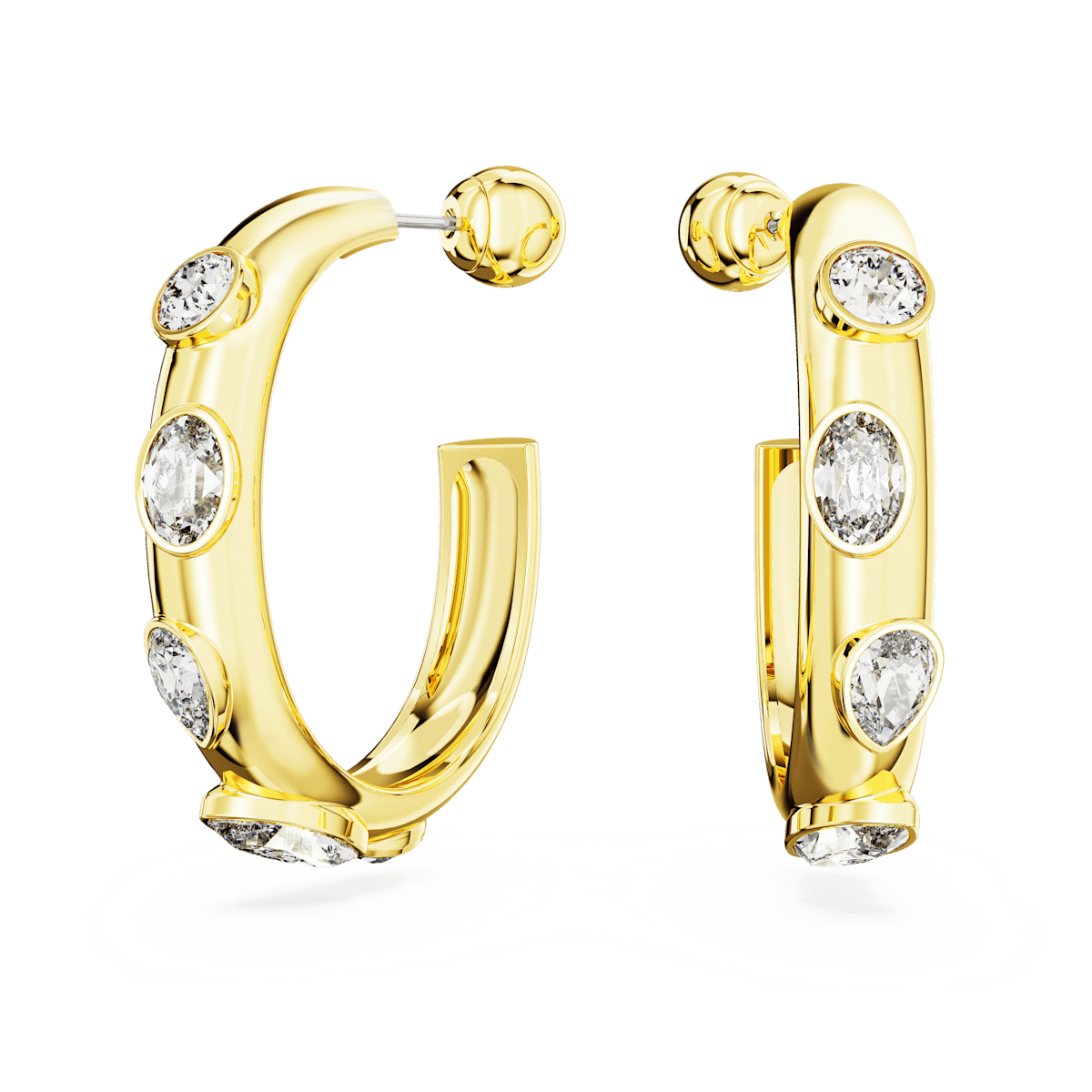 Dextera hoop earrings, Mixed cuts, White, Gold-tone plated