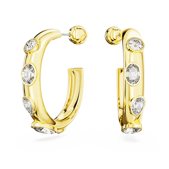 Dextera hoop earrings, Mixed cuts, White, Gold-tone plated