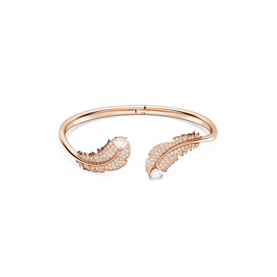 Nice bangle, Feather, White, Rose gold-tone plated
