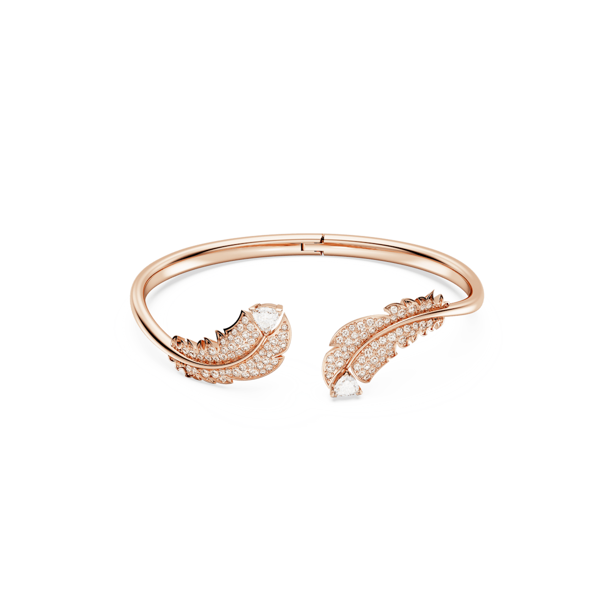 Nice bangle, Feather, White, Rose gold-tone plated