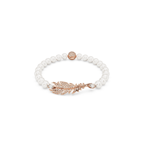 Nice bracelet, Feather, White, Rose gold-tone plated
