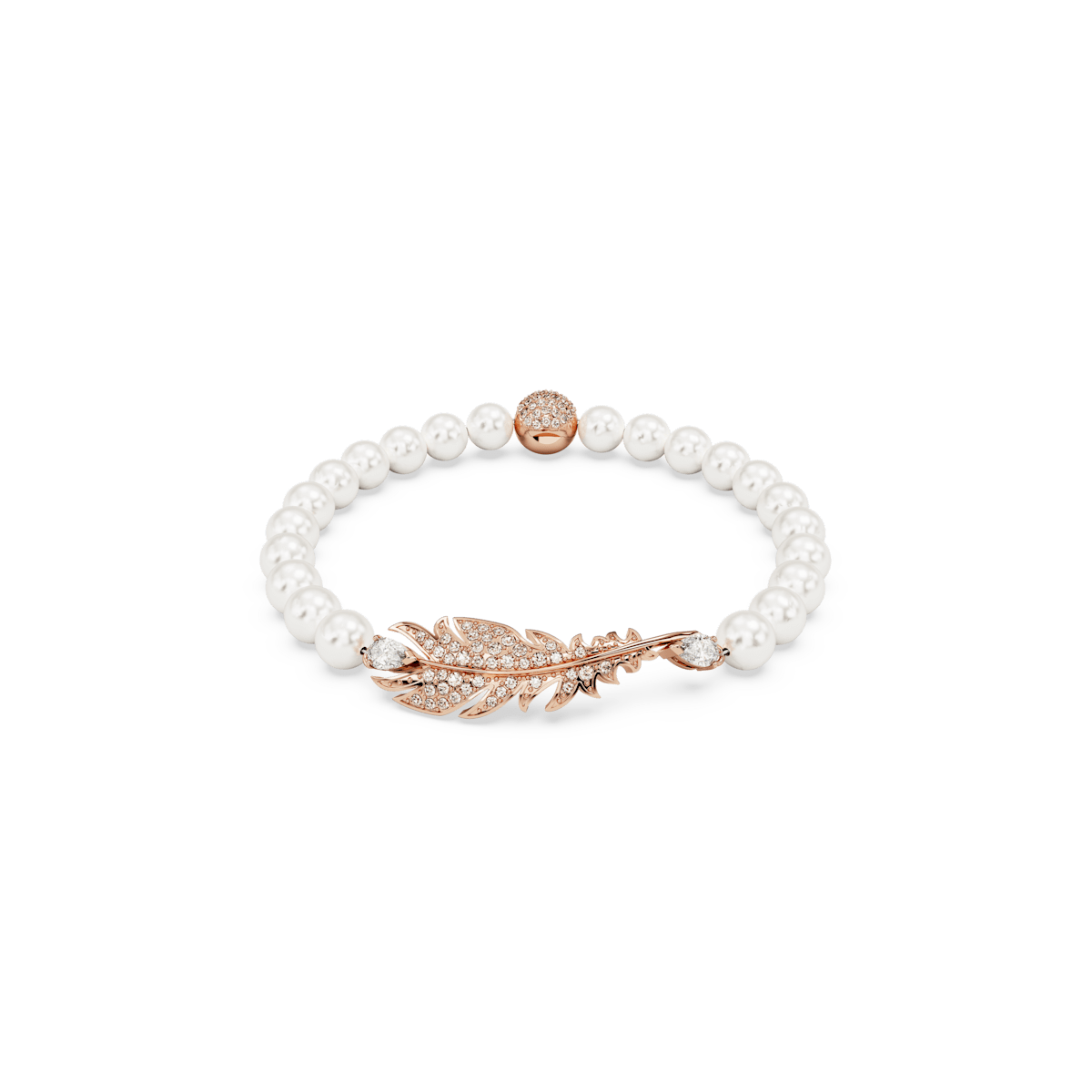 Nice bracelet, Magnetic closure, Feather, White, Rose gold-tone plated