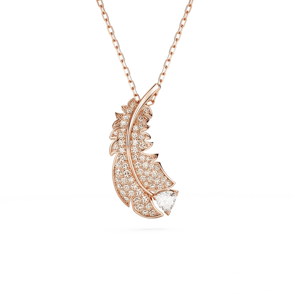 Nice pendant, Feather, White, Rose gold-tone plated