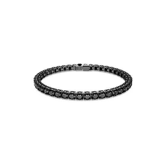 Matrix Tennis bracelet, Round cut, Black, Ruthenium plated