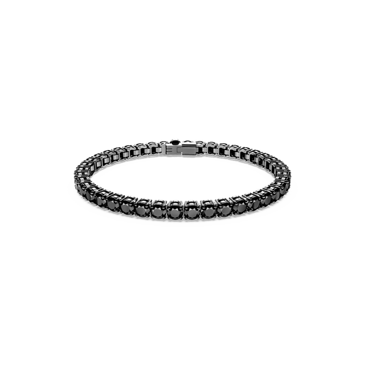 Matrix Tennis bracelet, Round cut, Black, Ruthenium plated