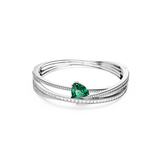 Hyperbola bangle, Carbon neutral zirconia, Green, Rhodium plated