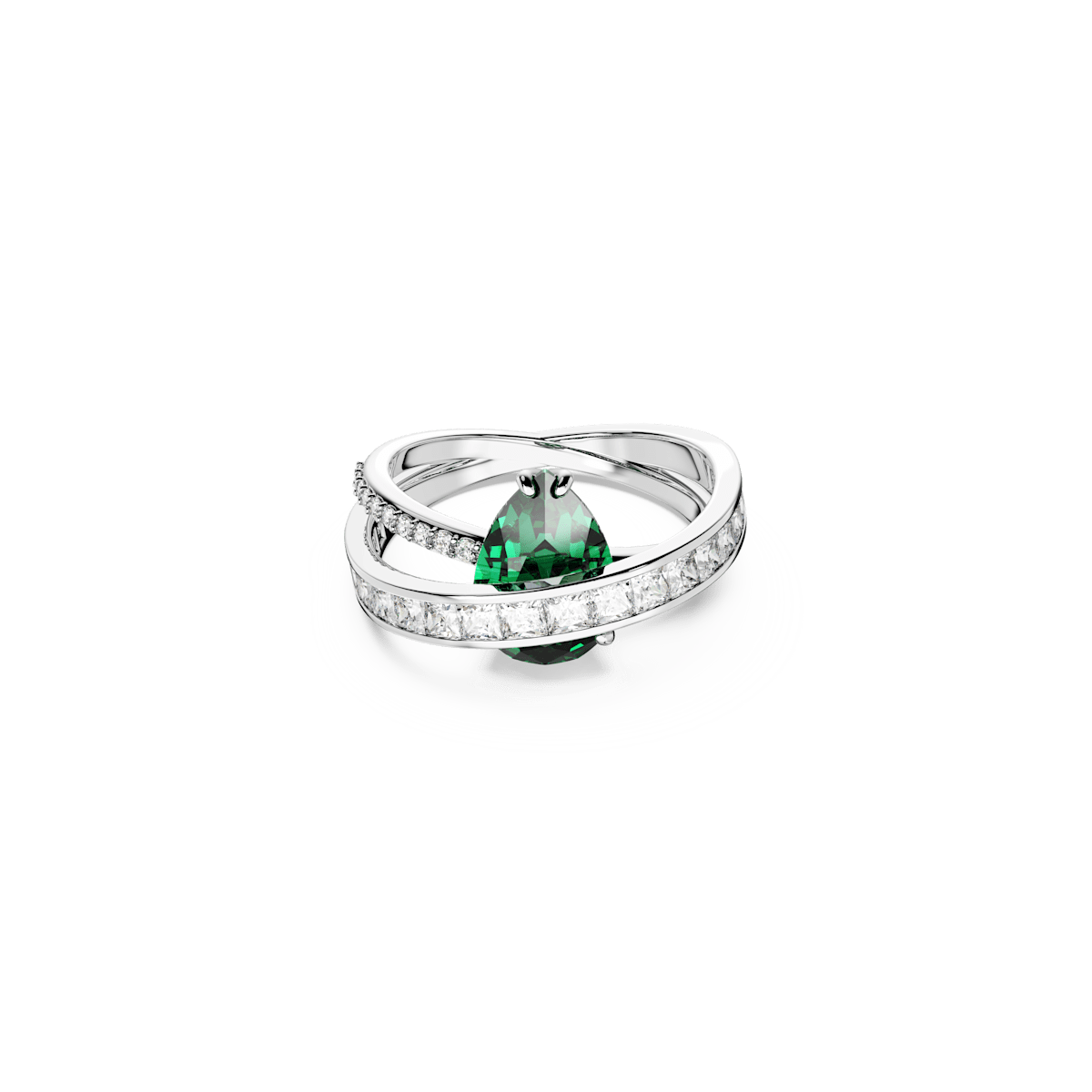 Hyperbola cocktail ring, Carbon neutral zirconia, Mixed cuts, Double bands, Green, Rhodium plated