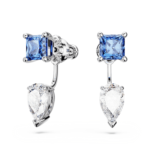 Mesmera earring jackets, Mixed cuts, Detachable, Blue, Rhodium plated