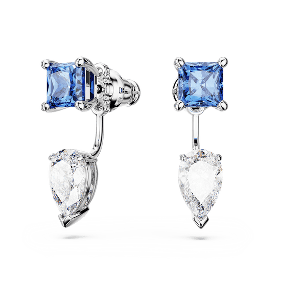 Mesmera earring jackets, Mixed cuts, Detachable, Blue, Rhodium plated