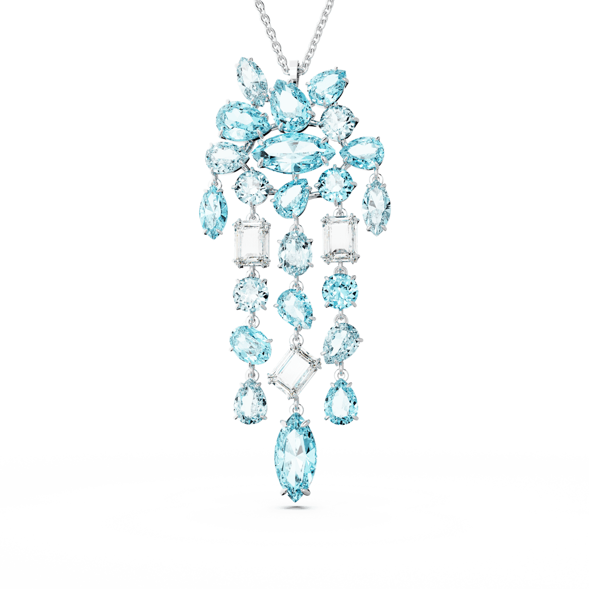 Gema pendant, Mixed cuts, Blue, Rhodium plated