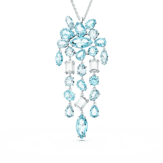 Gema pendant, Mixed cuts, Blue, Rhodium plated