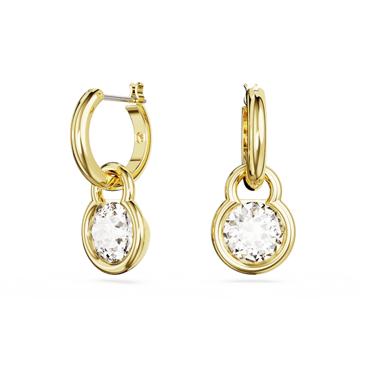 Dextera drop earrings, Round cut, White, Gold-tone plated