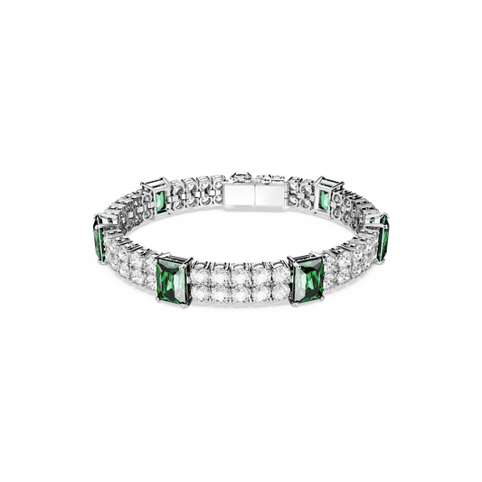 Matrix Tennis bracelet, Mixed cuts, Green, Rhodium plated