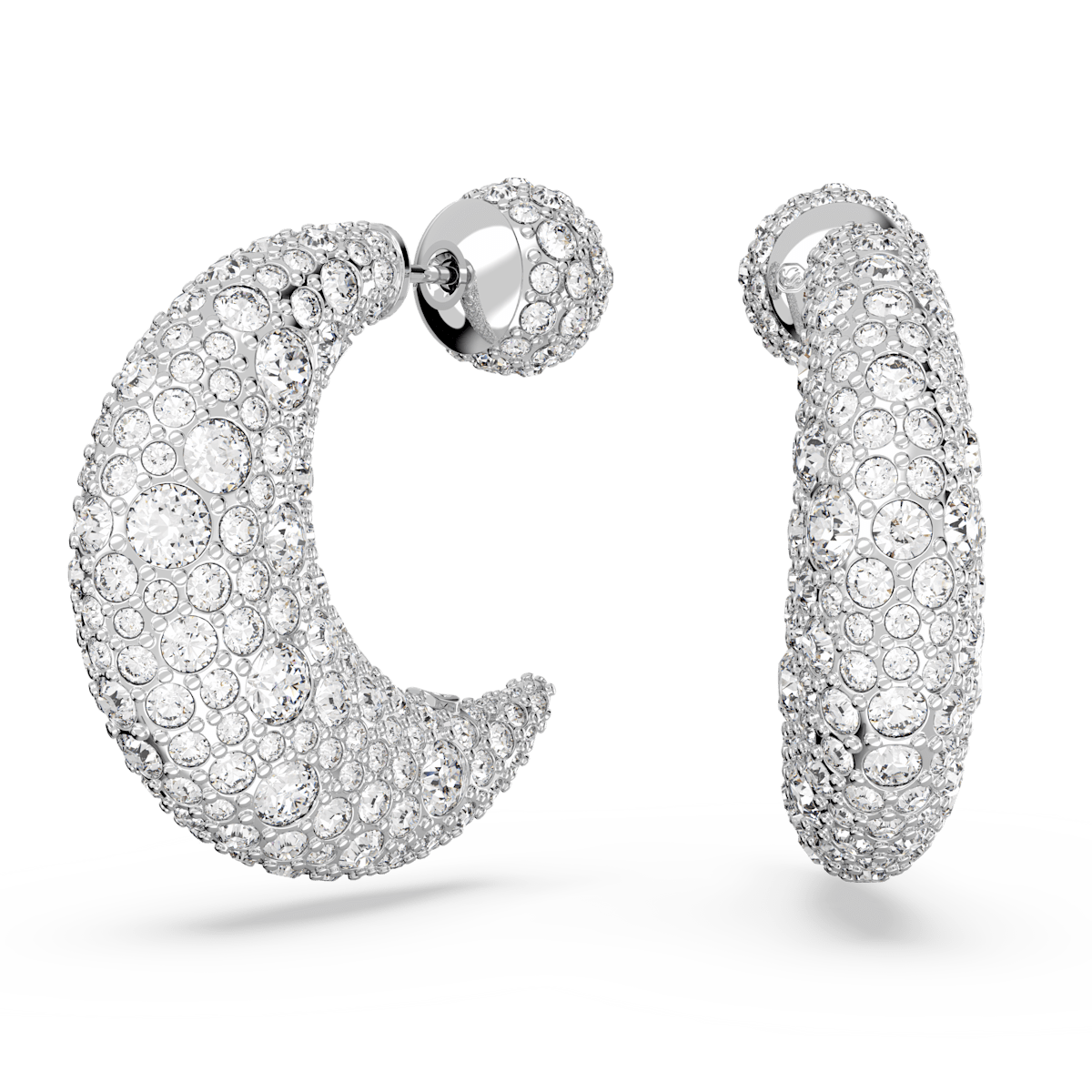 Luna drop earrings, Moon, White, Rhodium plated