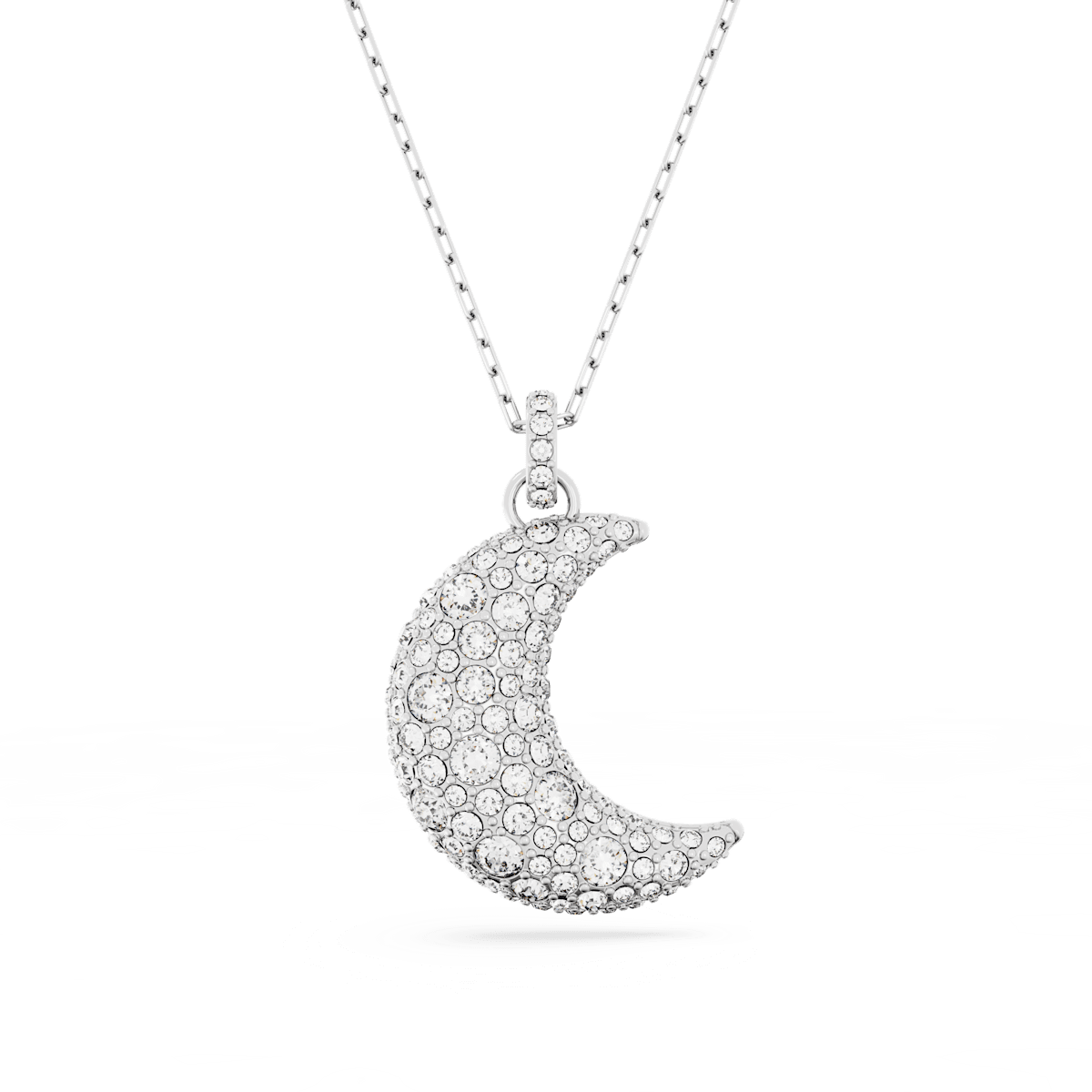 Luna pendant, Moon, White, Rhodium plated