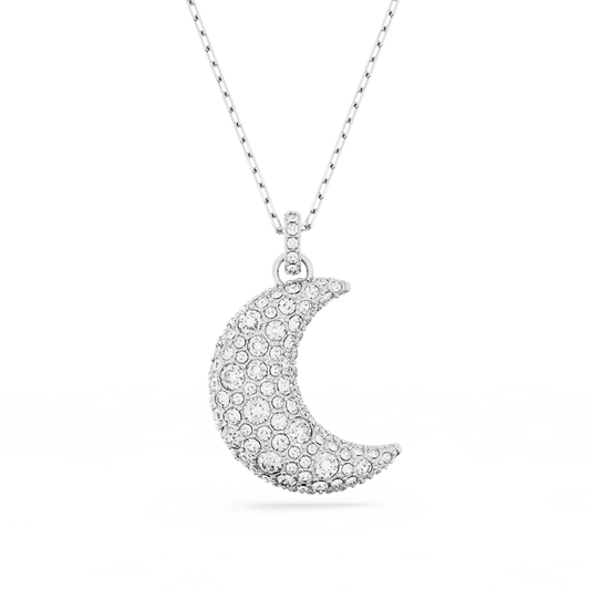 Luna pendant, Moon, White, Rhodium plated