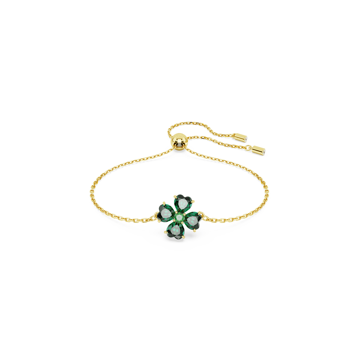 Idyllia bracelet, Mixed cuts, Clover, Green, Gold-tone plated