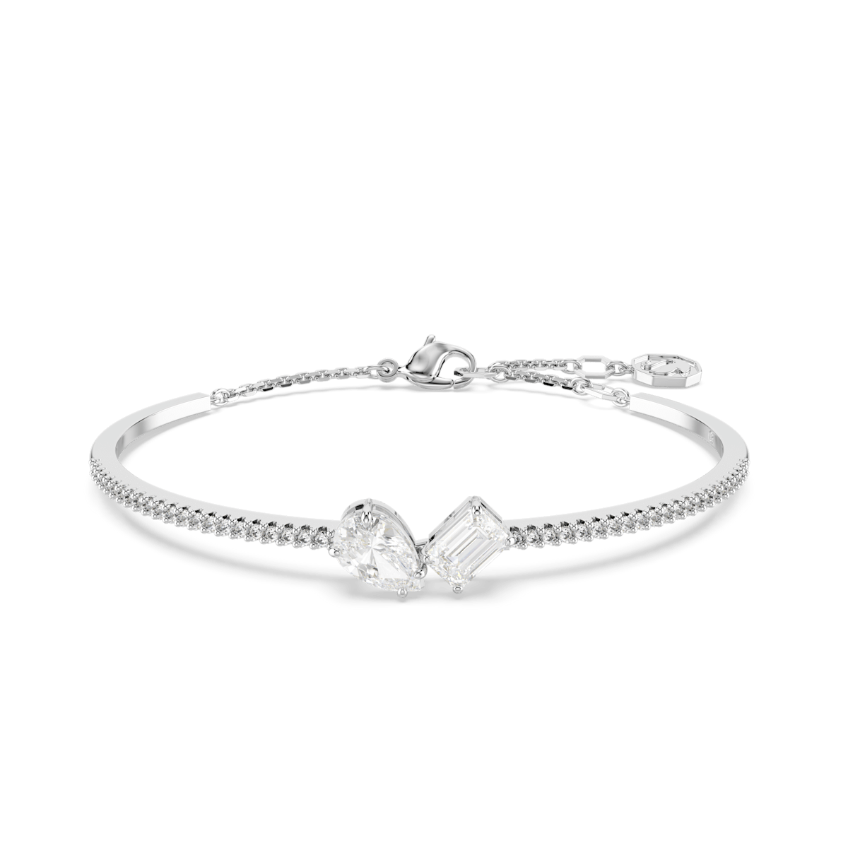 Mesmera bangle, Mixed cuts, White, Rhodium plated