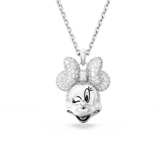 Disney Minnie Mouse pendant, Head-shaped, White, Rhodium plated