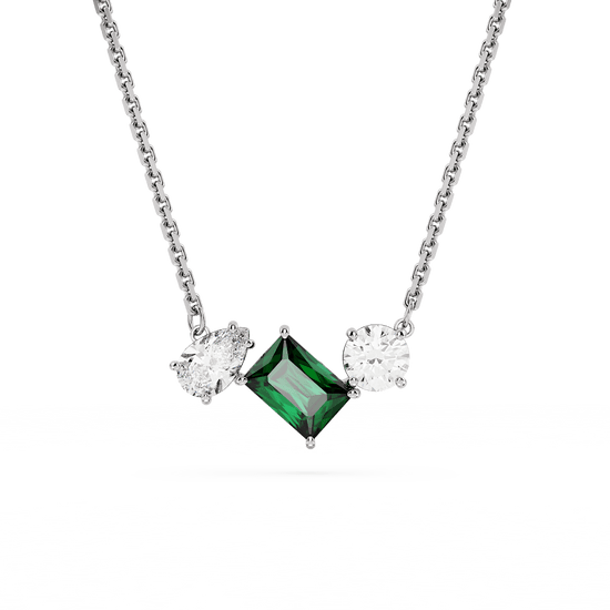 Mesmera pendant, Mixed cuts, Green, Rhodium plated