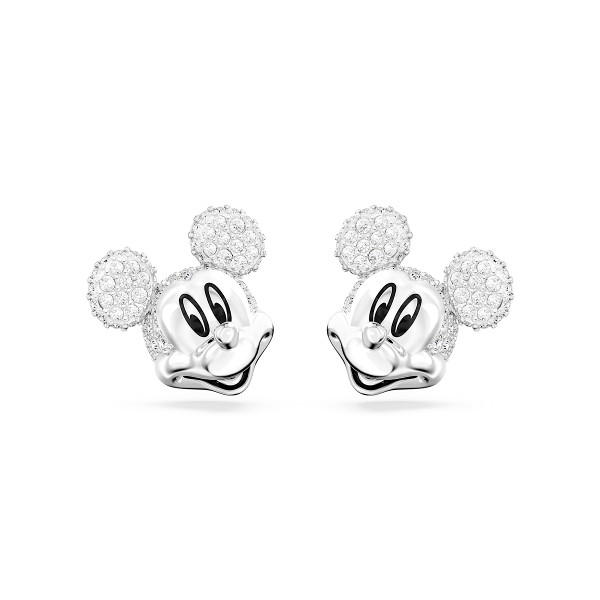 Disney Mickey Mouse stud earrings, White, Rhodium plated