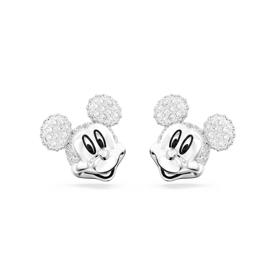 Disney Mickey Mouse stud earrings, White, Rhodium plated