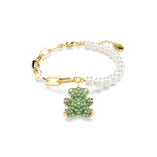 Teddy bracelet, Bear, Green, Gold-tone plated