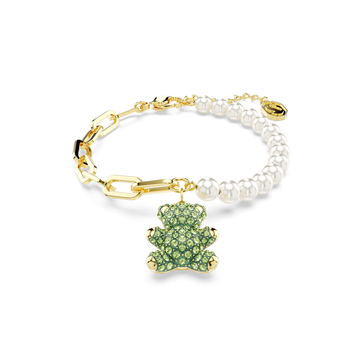 Teddy bracelet, Bear, Green, Gold-tone plated