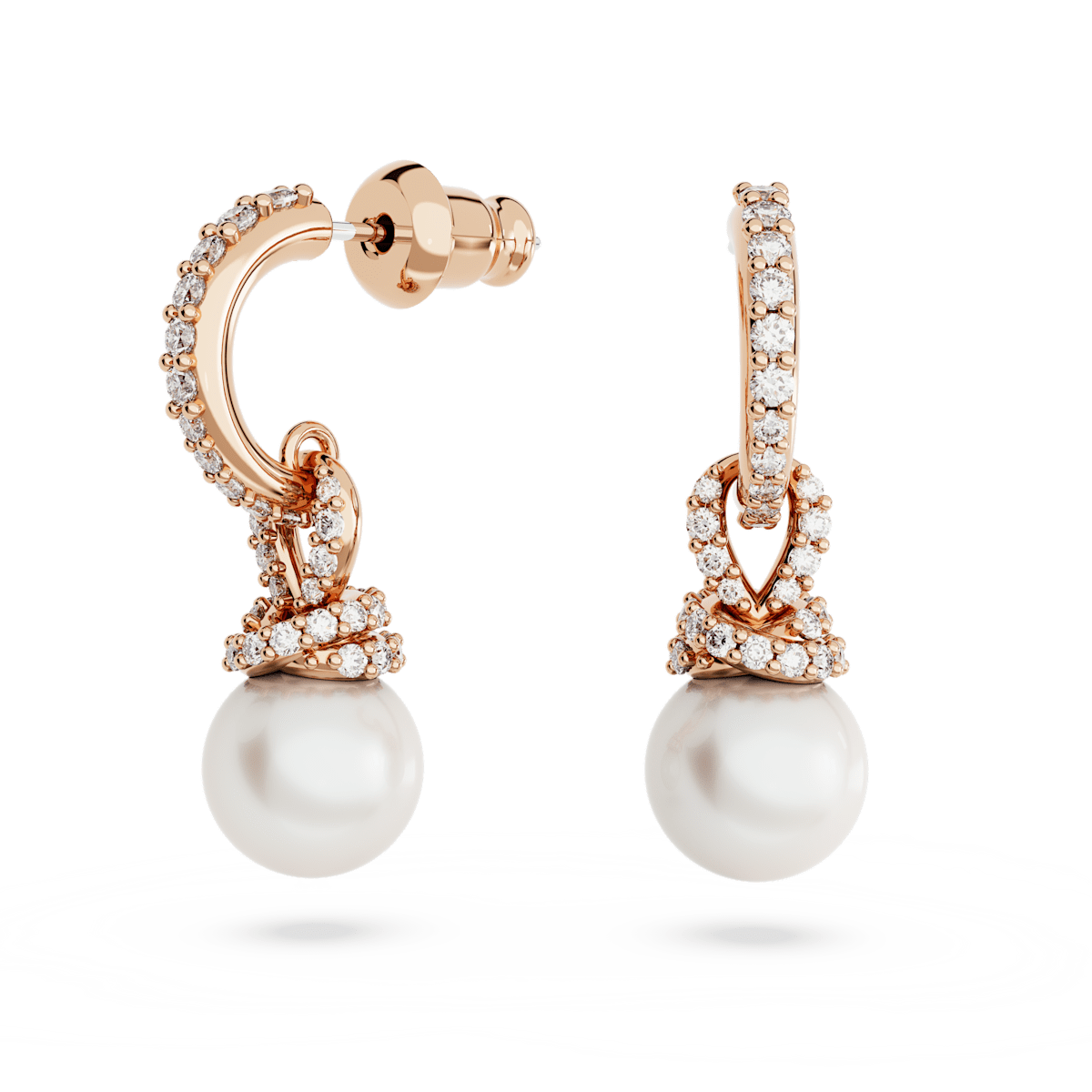 Originally drop earrings, White, Rose gold-tone plated