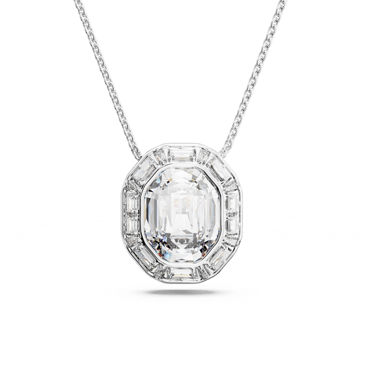 Mesmera pendant, Octagon cut, Large, White, Rhodium plated