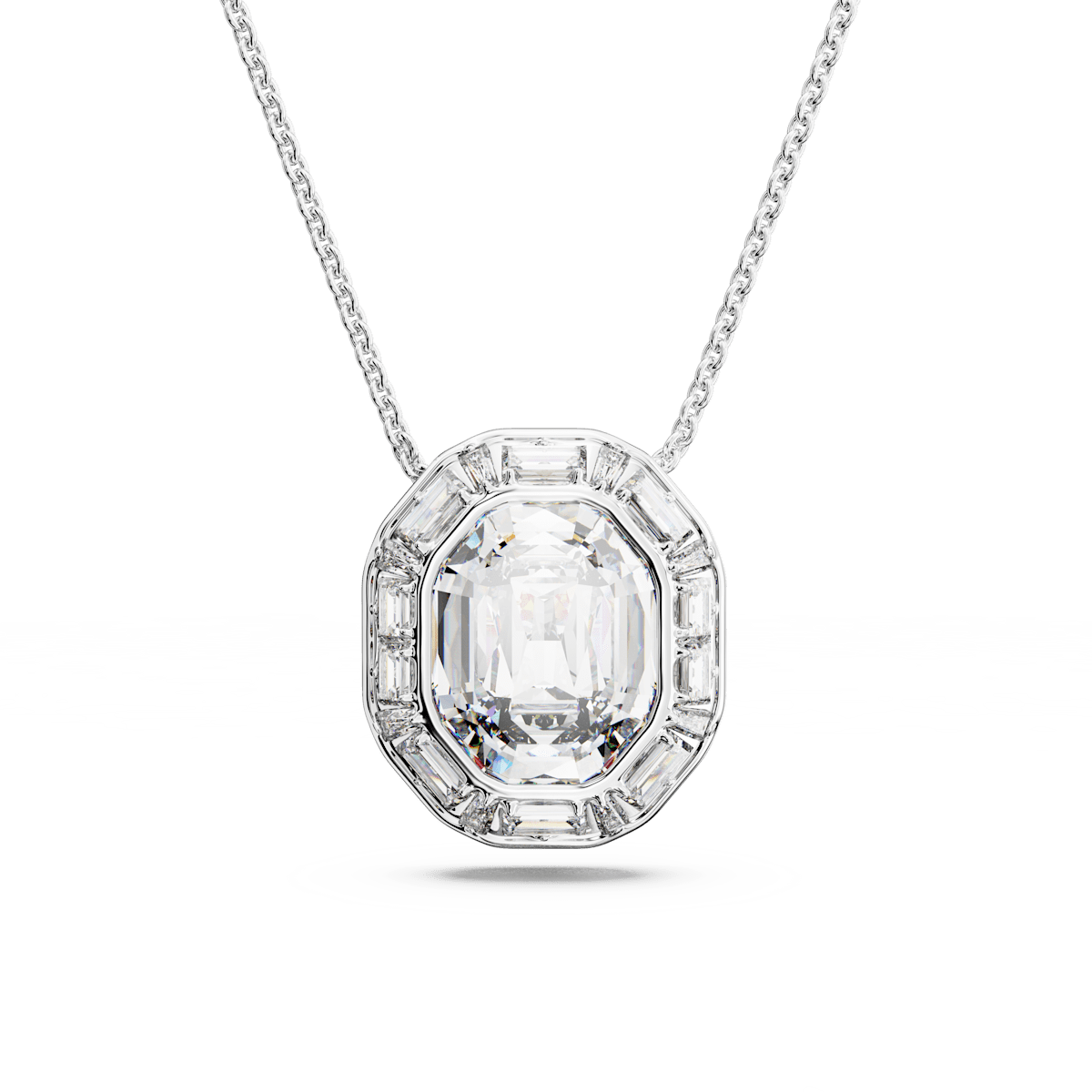Mesmera pendant, Octagon cut, Large, White, Rhodium plated
