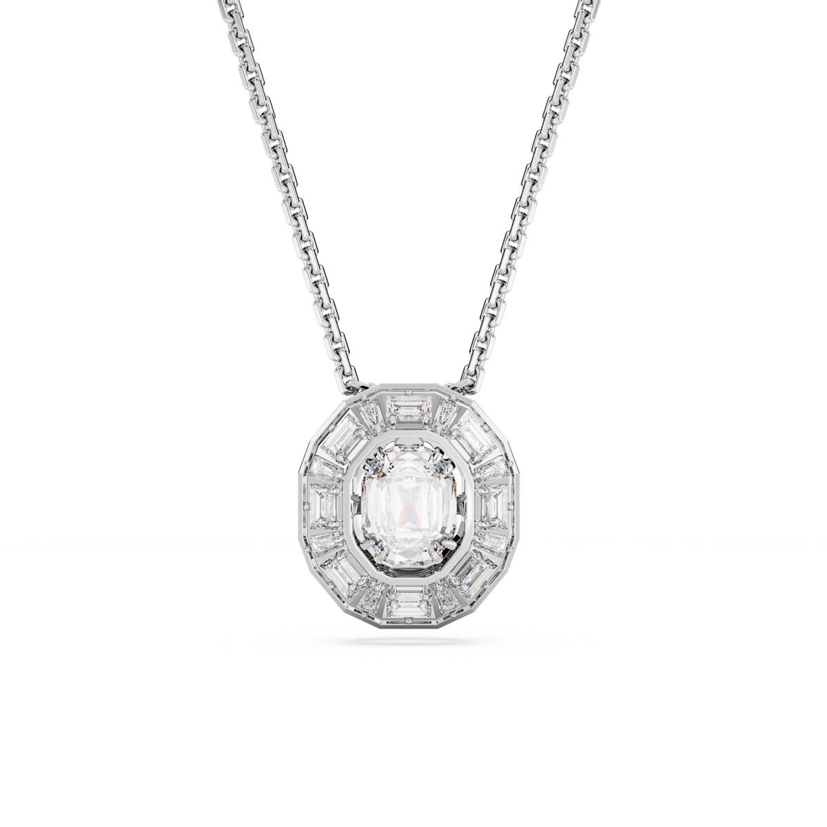 Mesmera pendant, Octagon cut, Small, White, Rhodium plated