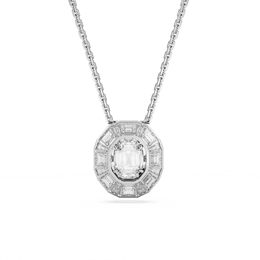 Mesmera pendant, Octagon cut, Small, White, Rhodium plated