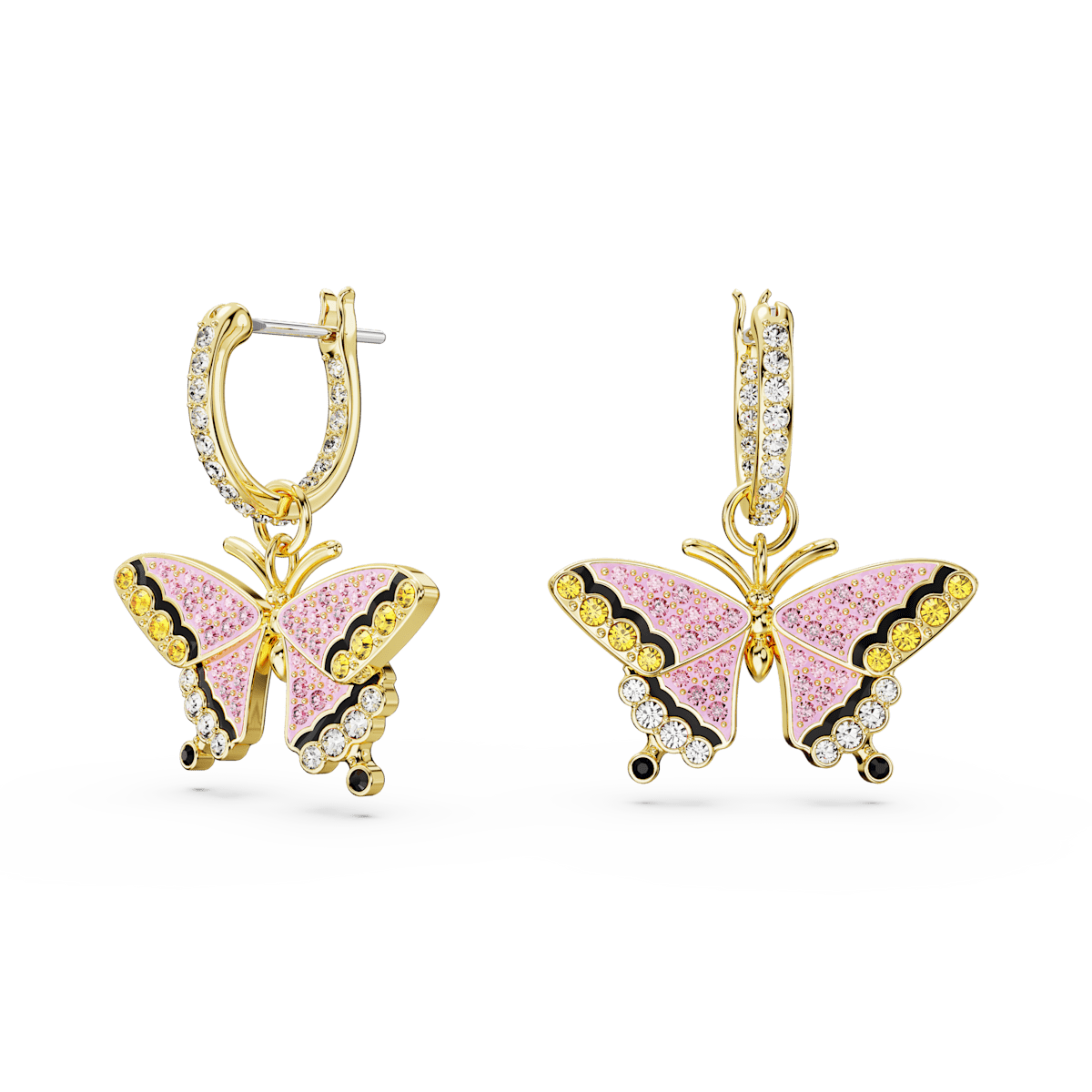 Idyllia drop earrings, Butterfly, Multicolored, Gold-tone plated