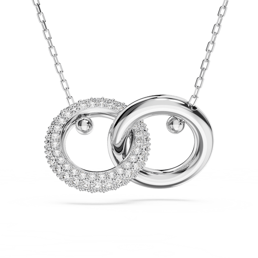 Dextera pendant, Interlocking loop, White, Rhodium plated