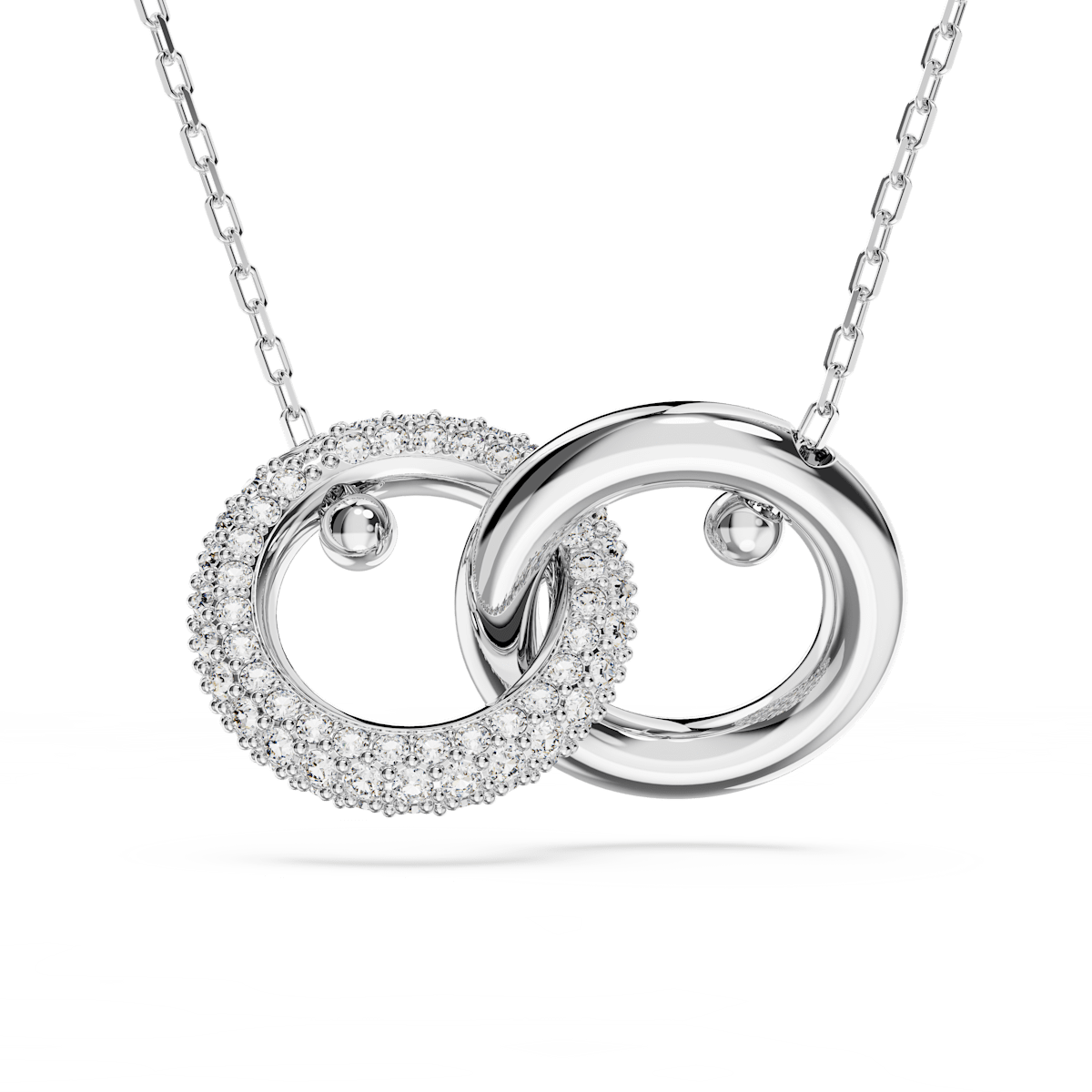 Dextera pendant, Interlocking loop, White, Rhodium plated
